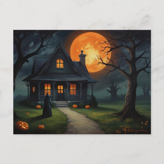Halloween Spuk House Hexe Postkarte (Vorderseite)