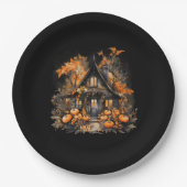 Halloween Spuk House mit Pumpkins Black Pappteller (Vorderseite)