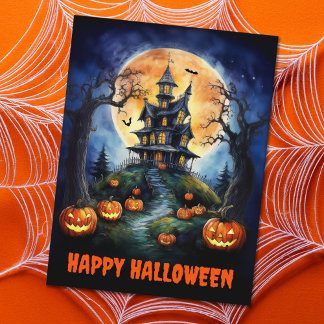 Halloween Spuk House mit Pumpkins Feiertagspostkarte