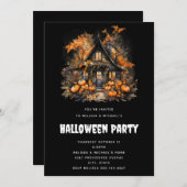 Halloween Spuk House mit Pumpkins & Foliage Einladung (Vorne/Hinten)