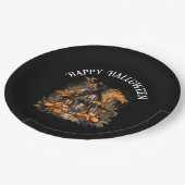 Halloween Spuk House mit Pumpkins & Foliage Pappteller (Schrägansicht)