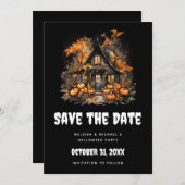 Halloween Spuk House mit Pumpkins & Foliage Save The Date (Vorne/Hinten)