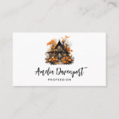 Halloween Spuk House mit Pumpkins & Foliage Visitenkarte (Vorderseite)