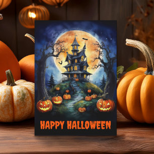 Halloween Spuk House mit Pumpkins geklappt Karte