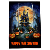 Halloween Spuk House mit Pumpkins Mittlere Geschenktüte (Rückseite)