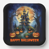 Halloween Spuk House mit Pumpkins Party Pappteller (Vorderseite)