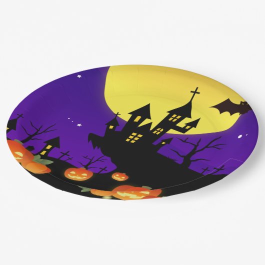 Halloween Spuk House Pappteller (Schrägansicht)