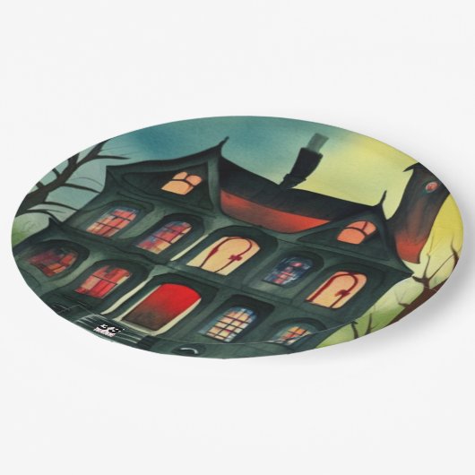 Halloween Spuk House Pappteller (Schrägansicht)