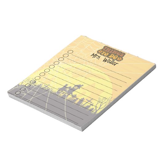 Halloween Spuk House Personalisiert Teacher To Do Notizblock (Rotiert)