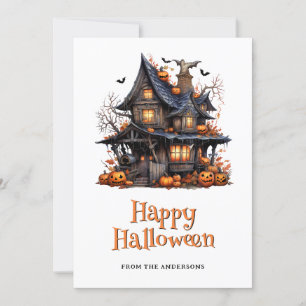 Halloween Spuk House Pumpkins Bats Ghost Feiertagskarte