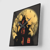 Halloween Spuk House Quadratische Wanduhr (Winkel)