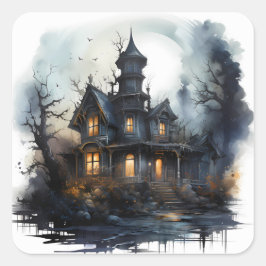 Halloween Spuk House Quadratischer Aufkleber