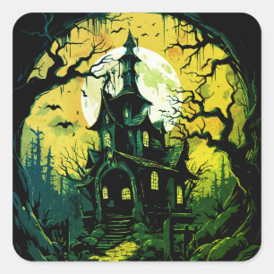 Halloween Spuk House Quadratischer Aufkleber