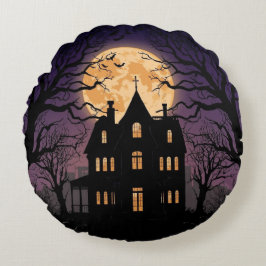 Halloween Spuk House Round Pillow Rundes Kissen