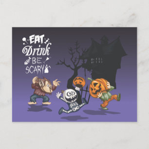 Halloween Spuk House Werewolf Skeleton Pumpkin Postkarte
