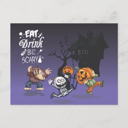 Halloween Spuk House Werewolf Skeleton Pumpkin Postkarte (Vorderseite)