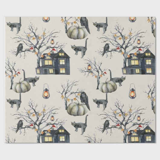 Halloween Spuk House Wrapping Paper Geschenkpapier (Flach)