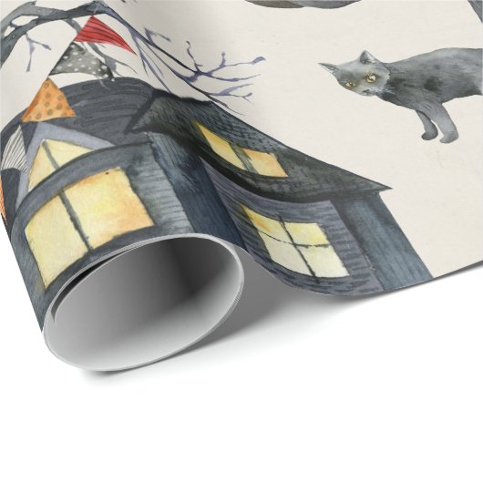 Halloween Spuk House Wrapping Paper Geschenkpapier (Rolleneckpunkt)