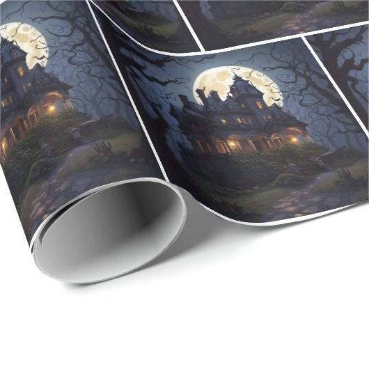 Halloween Spuk Mansion Geschenkpapier (Rolleneckpunkt)