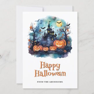 Halloween Spuk Mansion Pumpkins Bats Ghost Feiertagskarte