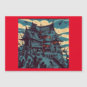 Halloween - Spuk Schloss Holzschnitt 2 Magnetkarte