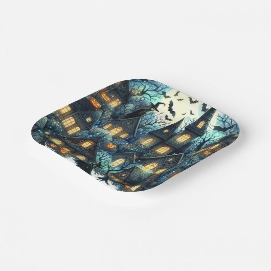 Halloween-Spuk Szene Pappteller (Gewinkelt)