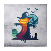 Halloween Spuk Vogelscheuche mit Fledermäusen und  Fliese (Vorderseite)