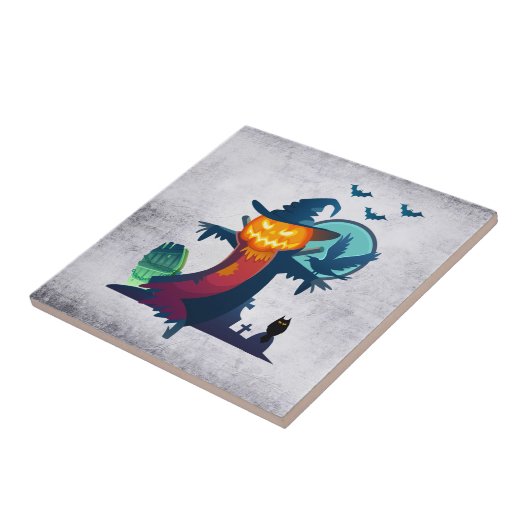 Halloween Spuk Vogelscheuche mit Fledermäusen und  Fliese (Seite)