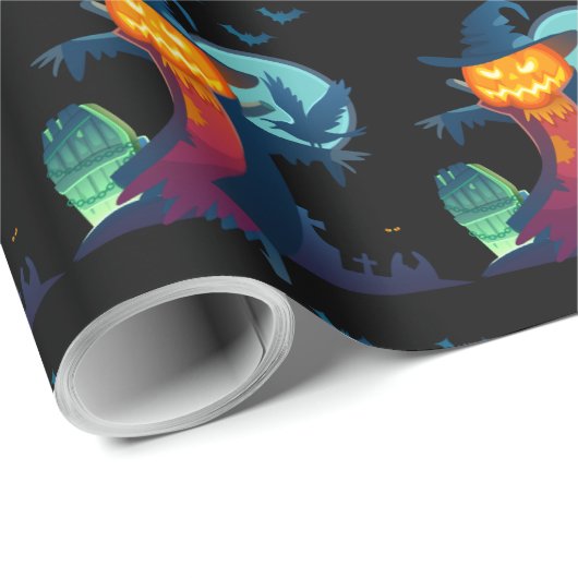 Halloween-Spuk Vogelscheuche mit Fledermauskeule Geschenkpapier (Rolleneckpunkt)