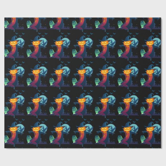 Halloween-Spuk Vogelscheuche mit Fledermauskeule Geschenkpapier (Flach)