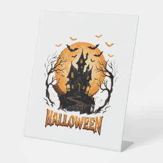 Halloween Spukhaus Fledermaus Mond Grafikdesign Sockelschild
