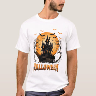Halloween Spukhaus Fledermaus Mond Grafikdesign T-Shirt