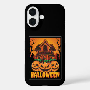 Halloween Spukhaus-Kürbis-Illustration iPhone 16 Hülle