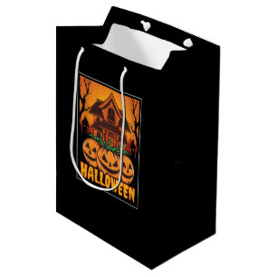 Halloween Spukhaus-Kürbis-Illustration Mittlere Geschenktüte