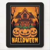 Halloween Spukhaus-Kürbis-Illustration Mousepad (Vorne)