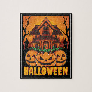 Halloween Spukhaus-Kürbis-Illustration Puzzle