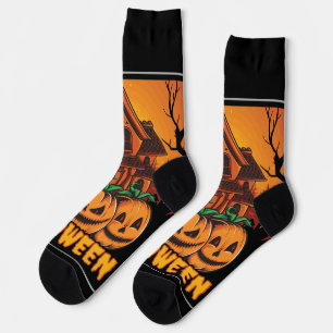 Halloween Spukhaus-Kürbis-Illustration Socken