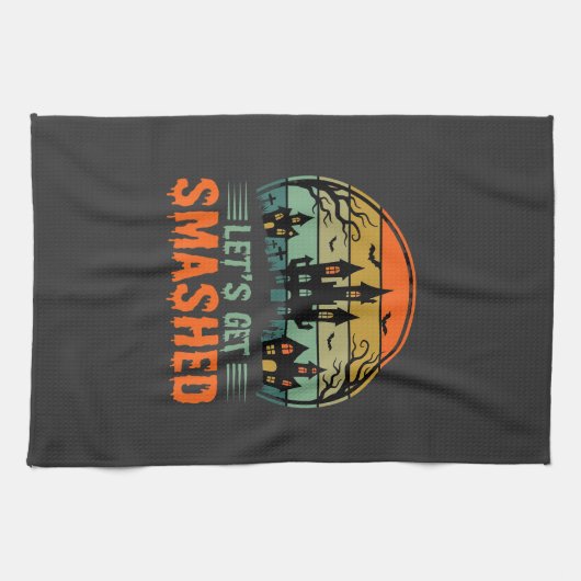 Halloween Spukhaus Lasst Uns Zerstört Retro Geschirrtuch (Horizontal)
