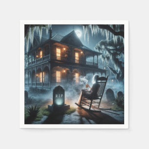 Halloween Spukhaus mit Grabstein Serviette
