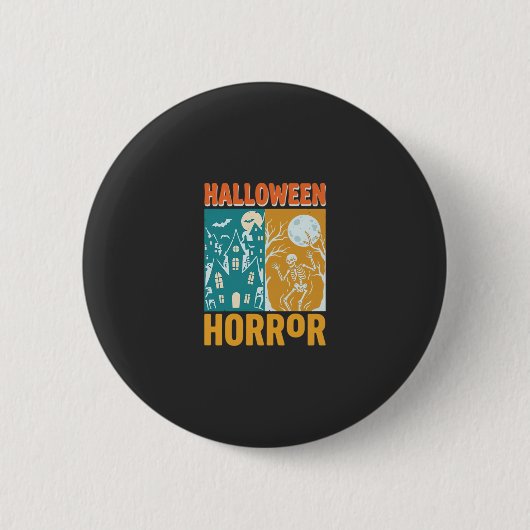 Halloween Spukhaus Mond Skelett Design_1 Button (Vorderseite)