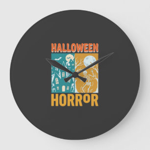 Halloween Spukhaus Mond Skelett Design_1 Große Wanduhr