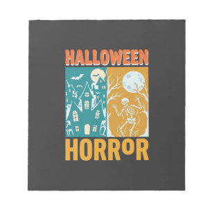 Halloween Spukhaus Mond Skelett Design_1 Notizblock