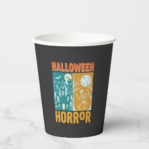 Halloween Spukhaus Mond Skelett Design_1 Pappbecher