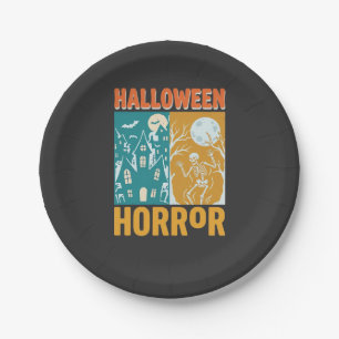 Halloween Spukhaus Mond Skelett Design_1 Pappteller