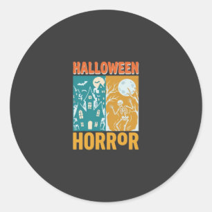 Halloween Spukhaus Mond Skelett Design_1 Runder Aufkleber