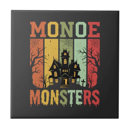 Halloween Spukhaus Retro-Monster Fliese (Vorderseite)