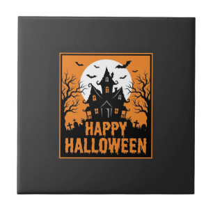 Halloween Spukhaus Silhouette Vektordesign_1 Fliese