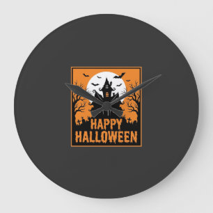 Halloween Spukhaus Silhouette Vektordesign_1 Große Wanduhr