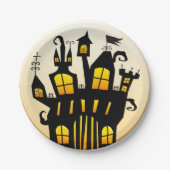 Halloween Spukhaus-Silhouette Vollmond Pappteller (Vorderseite)