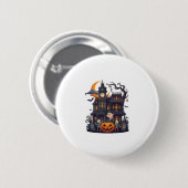 Halloween Spukhaus Skelette Kürbis Geist Halbmond Button (Vorne & Hinten)